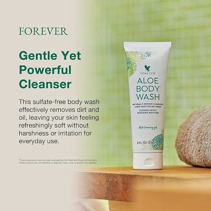 Forever Diving - Forever Aloe Body Wash - Sulfate-Free Cleanser with Aloe Vera, Argan Oil & Vitamins A, C, E - Inviting WoOzods & Amber Scent - 8 Fl