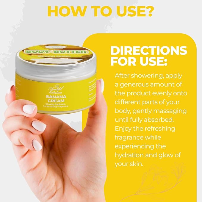 body butter banana cream scent long -lasting fragrance,hydrate skin jojoba oil and more 8oz