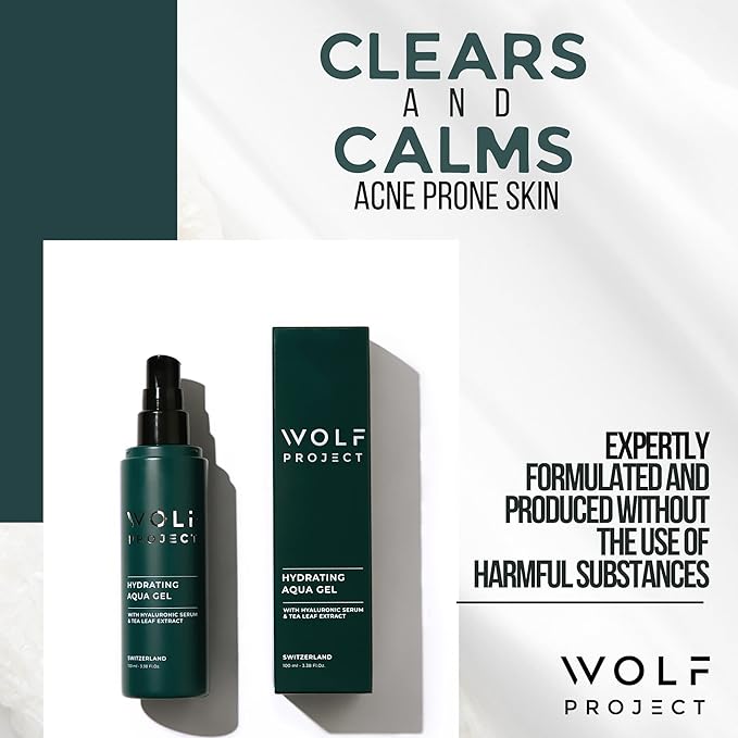 Wolf Project Advanced Skin Care Face Moisturizer Gel Cream, Anti Aging Face Gel Serum with Hyaluronic Acid, Bamboo Water, Tea Tree Leaf, Ginger Root, Ginseng - For All Skin Types, 3.38 oz