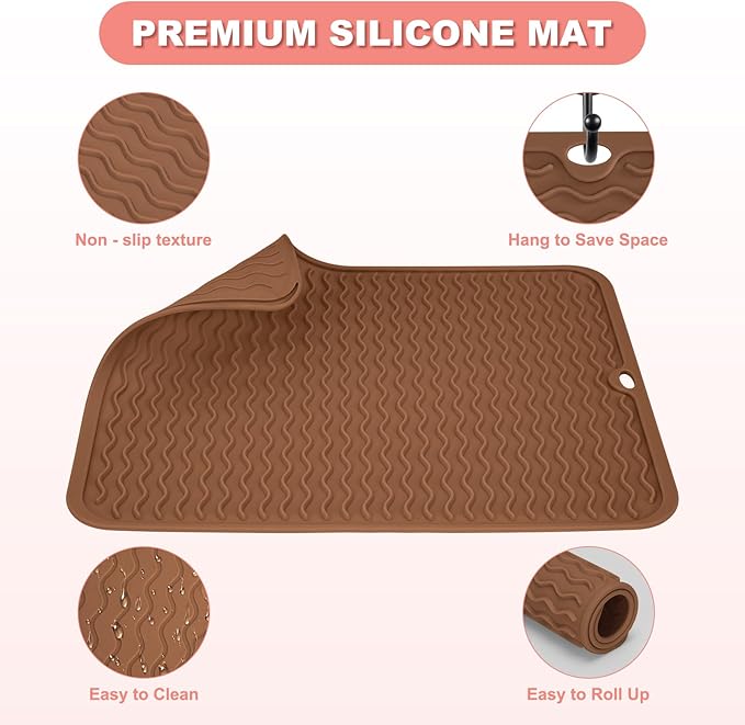 Oversize Silicone Heat Resistant Mat for Curling Irons, Hair Straighteners, Flat Irons and Hot Hair Styling Tools, Portable Wrap Pad Cover for Vanity, Travel, Salon(14.2" x 11.0")