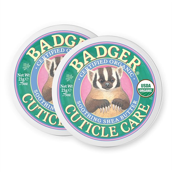 Badger Cuticle Care, 100% Organic Cuticle Cream for Natural Nail Care, Soothe & Restore Dry & Splitting Cuticles, Rich Shea Butter, Light Citrus Scent, .75oz Tin, 2-Pack