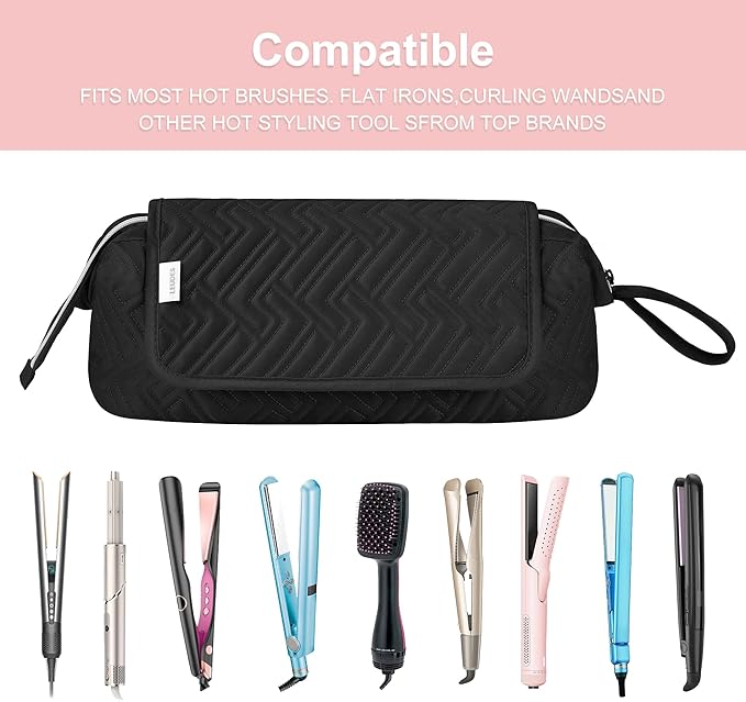 Leudes Hair Tools Travel Bag for Women Heat Resistant Mat for Travel Essentials Hot Tools Straighteners,Flat Irons,Curling Iron,Hot Air Brushes and Hair Dryer Organizer Bags 2 in 1 (BlackA)