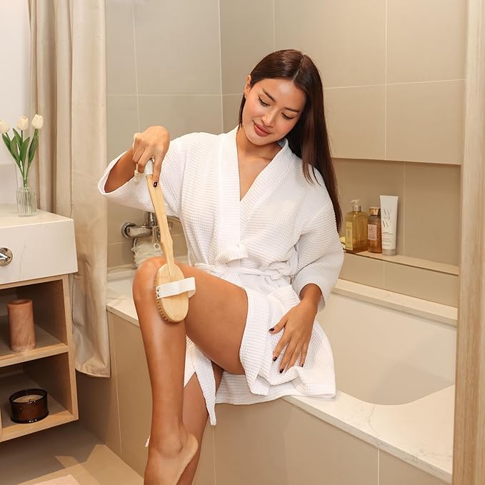 Natural Dry Brush Set for Body and Face - Exfoliate, Stimulate Lymphatic Drainage, Reduce Cellulite - Dry Skin Brushing with Vegan, Boar Bristles and Sustainable Bamboo Handles