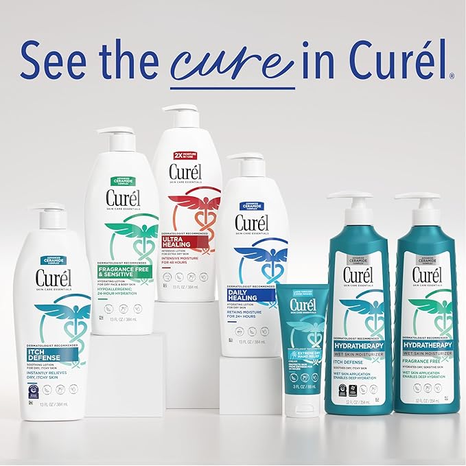 Curel Ultra Healing Intensive Fragrance-Free Lotion For Extra-Dry Skin, Ideal for Sensitive Skin, Cruelty Free, Paraben Free, Dermatologist Recommended, 6 Oz, Pack of 3