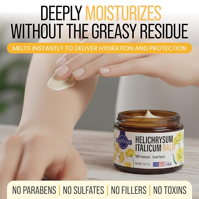 Helichrysum Balm – Helichrysum Italicum Essential Oil Skin Cream for Bruises, Veins, Burns & Redness – Soothing Healing Moisturizer for Face & Body