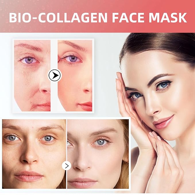 Deep Collagen Lifting Mask Overnight Bio-Collagen Jelly Gel Mask, Hydration Bio Overnight Hydrogel Face mask Sheet, for Glass Glow Skin, Firming, Moisturizing and Evens Skin Tone, 4PCS