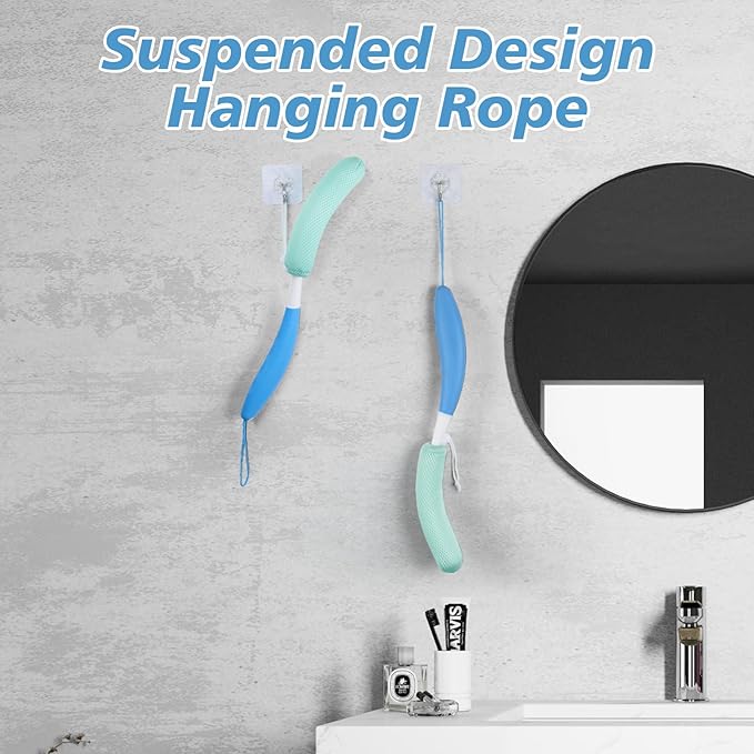 KkaFFeKkaFFe Shower Back Brush With Long Handle, 15.35" Body Brush, Back Scrubber for Men Women, Handled Sponge Body Exfoliator, Loofah Scrubber for Aid Bathing