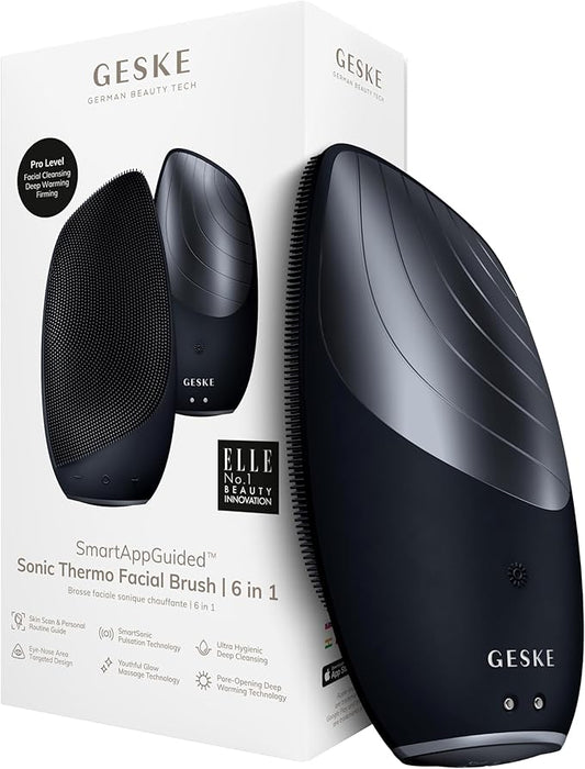 GESKE SmartAppGuided Sonic Thermo Facial Brush | 6 in 1 | Skin Cleansing | Cleansing Brush with Thermal Function | Electric Facial Massager