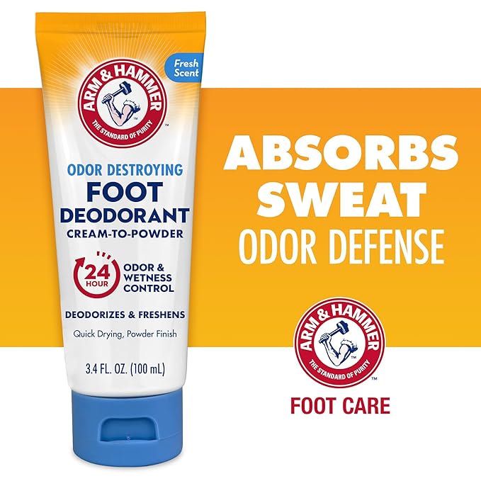 Arm & Hammer Cream to Powder Foot Deodorant, 24 Hour Protection Odor & Wetness Protection, Effective and Long Lasting Antiperspirant, Apply as Cream Dries to Powder