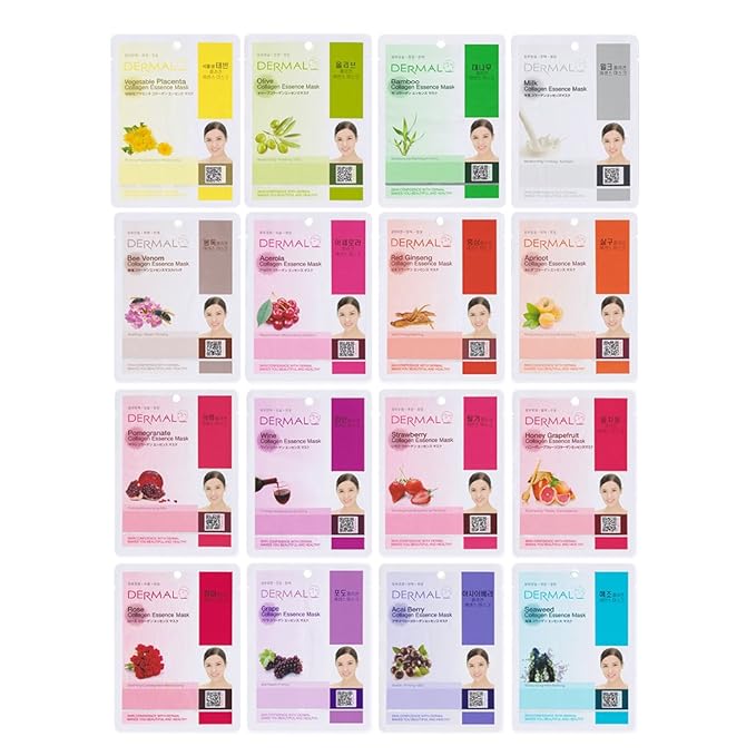 Dermal Collagen Essence Full Face Facial Mask Sheet, 16 Combo Pack B