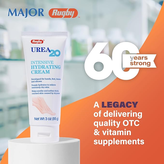 Rugby Urea 20% Intensive Hydrating Cream - Urea Cream for Feet, Hands, Knees, and Elbows - 20% Urea Intensive Strength Cream - 3 Oz