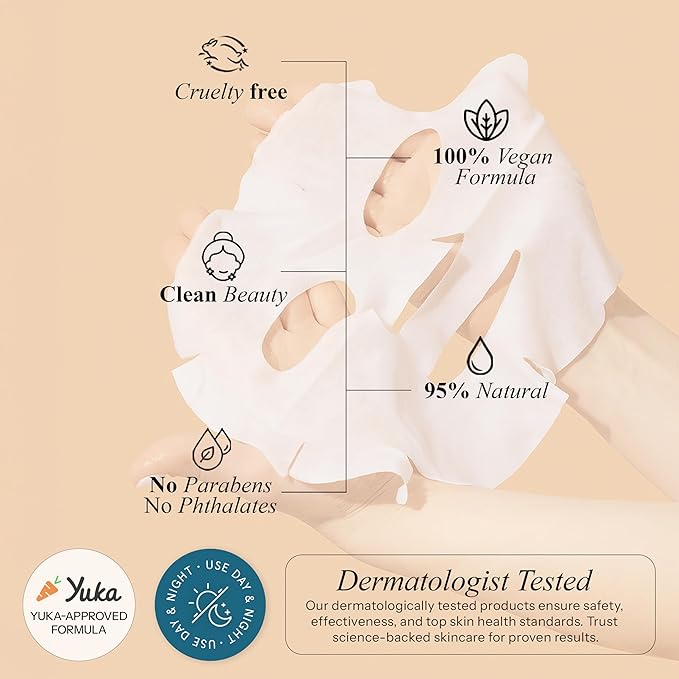 Face Sheet Mask with Vitamin C & E - Dermatologist Tested Korean Beauty Mask for Brightening & Deep Hydration -Premium Facial Treatment for Glowing & Rejuvenated Skin -15 Pack