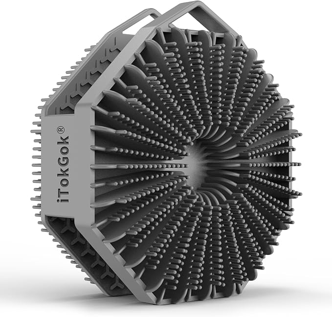 iTokGoK® Premium Silver-Infused 2-in-1 Silicone Body Scrubber, Double-Sided Design Body Brush Body Scrubber Exfoliating Body Brushes forSensitive Skin for Showering, Silicone Loofah - Gray