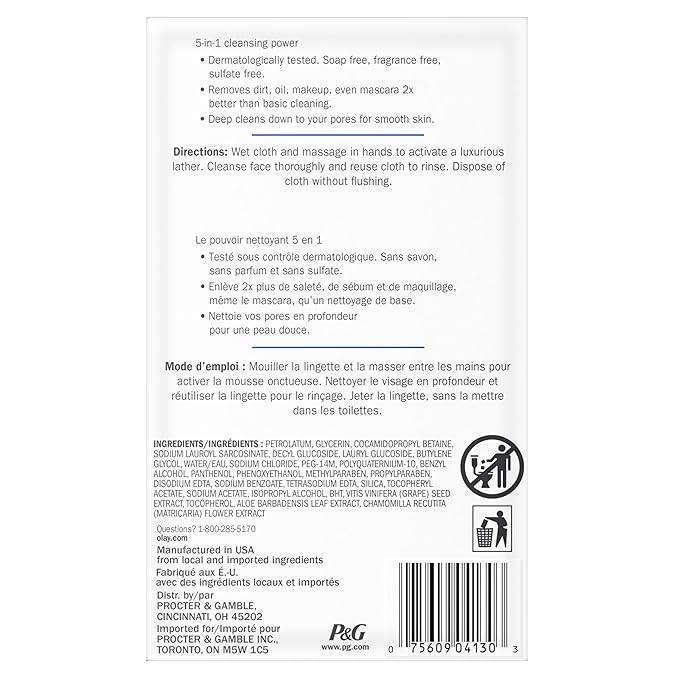 Olay Cleansing Wipes, Daily Facials, Power of a Makeup Remover, Scrub, Toner, Mask and Cleanser - Fragrance-Free, Textured No-Soap Cloth, Gentle Skin Care, Vitamin Complex-Infused Formula, 66 ct