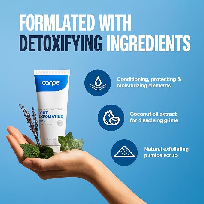Carpe Sweat Absorbing Foot Lotion & Foot Exfoliating Scrub Regimen - A Total Solution for Sweaty Smelly Feet