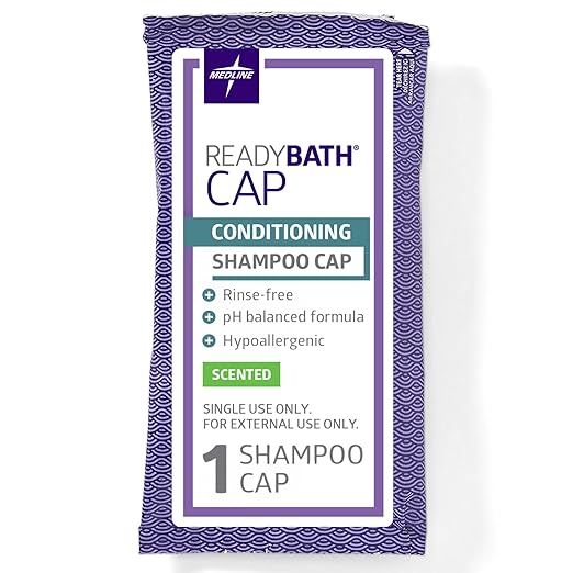Medline ReadyBath Scented Rinse-Free Shampoo Cap with Conditioner, 30 Count