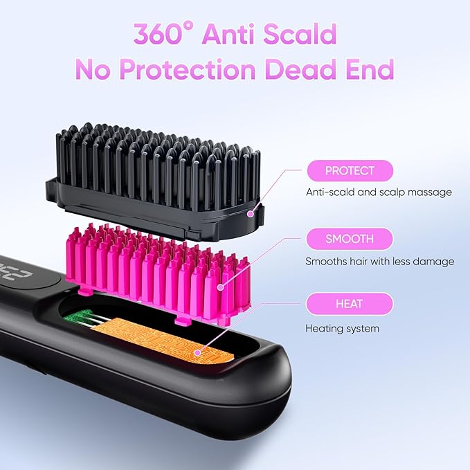 Straight Hair Comb,Wireless, LED Display, Multi Level Temperature Control Hair Straightener, Straightening Iron,Hot-Air Hair Brushes