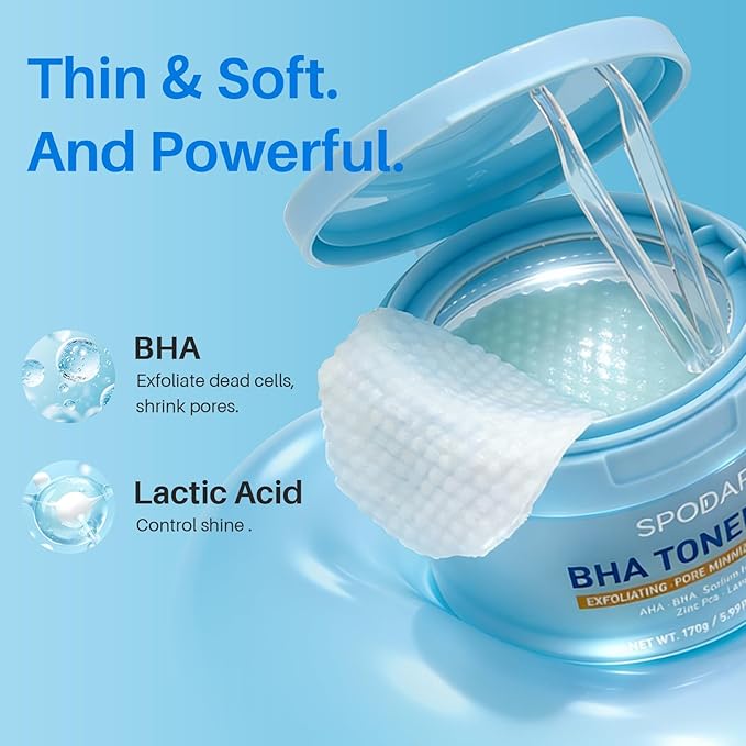 BHA Toner Pads with 0.45% Salicylic Acid – Double-Sided Exfoliating Pads for Pores, Oil Control & Blackheads, Gentle Daily Exfoliation & Wet Compress Mask for Teens, 55 Count