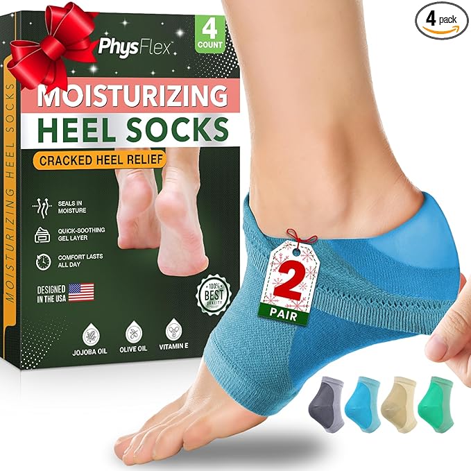 Moisturizing Heel Socks for Cracked Heels - Gel Socks for Dry Cracked Feet Repair - Silicone Socks for Women’s Foot Treatment & Overnight Hydration (Turquoise, 2-Pair)