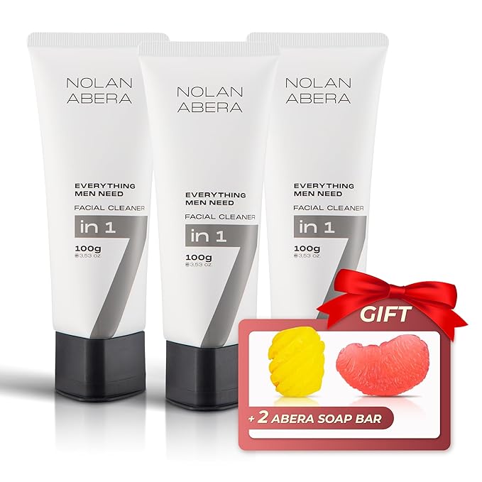 ABERA Nolan Daily Facial Cleanser for Men, Oil Control & Deep Cleansing, 3.53 oz (3 Pack) Soap Bars Gift (Grapefruit & Pineapple)