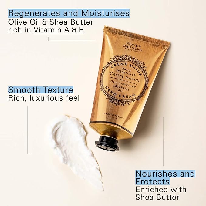 Panier des Sens Sea Samphire Hand Cream - Nourishing Shea Butter Hand Cream for Dry Cracked Hands 97% Natural Ingredients - Dermatologically Tested Hand Lotion for Woman Made in France, 2.5 fl oz
