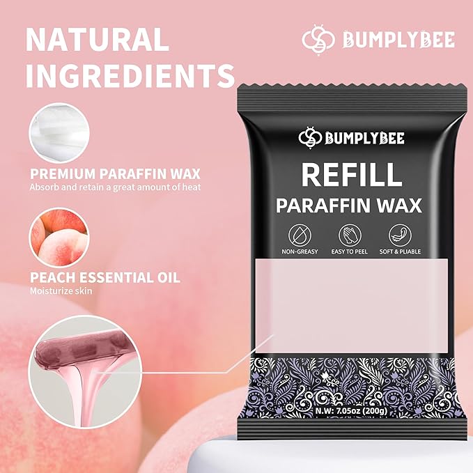 Paraffin Wax Kit - 10 Packs Peach Scent Paraffin Wax Refills with Silicone Brush, Skin Moisturizing, Non-Greasy, Easy-Peeling