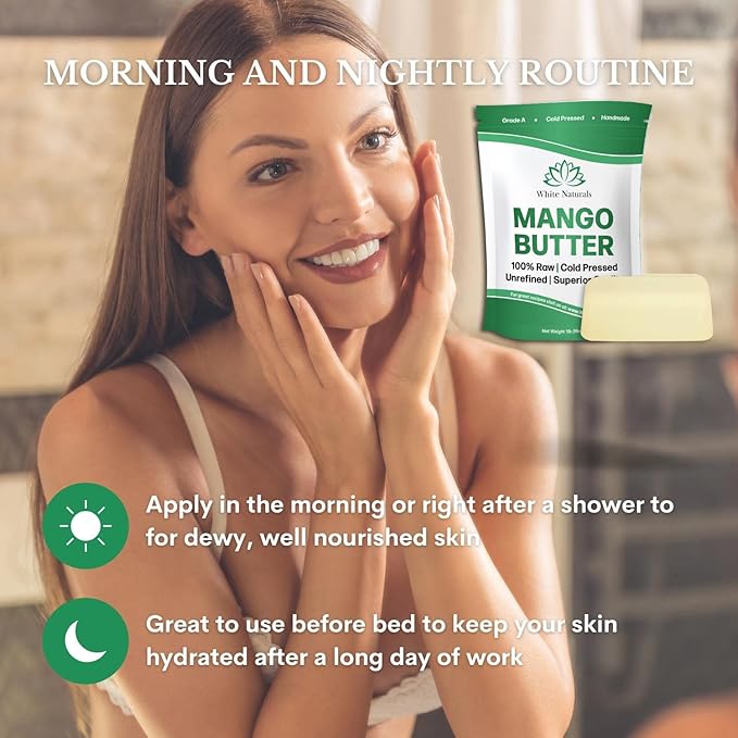 White Naturals Unrefined Mango Butter 8 oz Raw, Natural, Pure, Grade A Moisturizer, Use Alone or in DIY Whipped Body Butters, Soap & Lotions Making, Lip Balm and More!