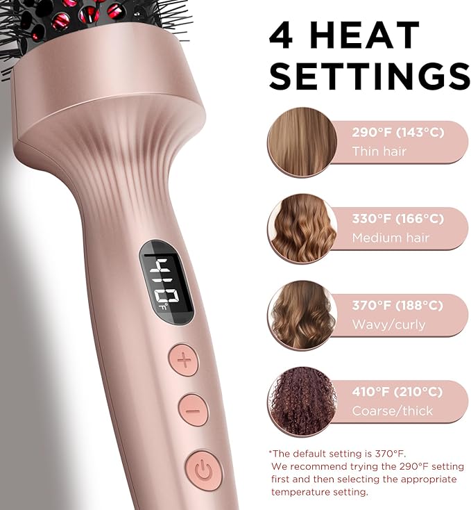 Infrared Thermal Brush Curling Brush for Blowout Look, Prizm 1.5 Inch Ionic Thermal Round Styler Tool Makes Hair Smoother Get Natural Curls, 4 Temps, 30s Fast Heating, Dual Voltage, Gold