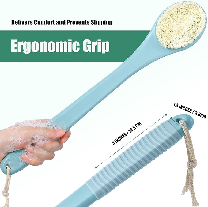 17-Inch Back Scrubber for Shower, Anti-Slip Exfoliating Body Brush for Bath, Gentle Back Brush for Shower for Men, and Women, Cleaning Skin for Smooth, Glowing Skin (Light Blue)