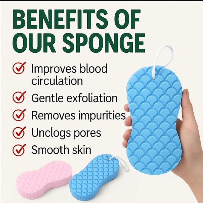 Magic Exfoliating Bath Sponge - 3D Exfoliating Bath Sponge for Dead Skin Removal, Skin-Friendly Exfoliator Also a Gentle Bath Sponge for Baby, for Adults, Kids & Pregnant Women (2Blue+2pink)