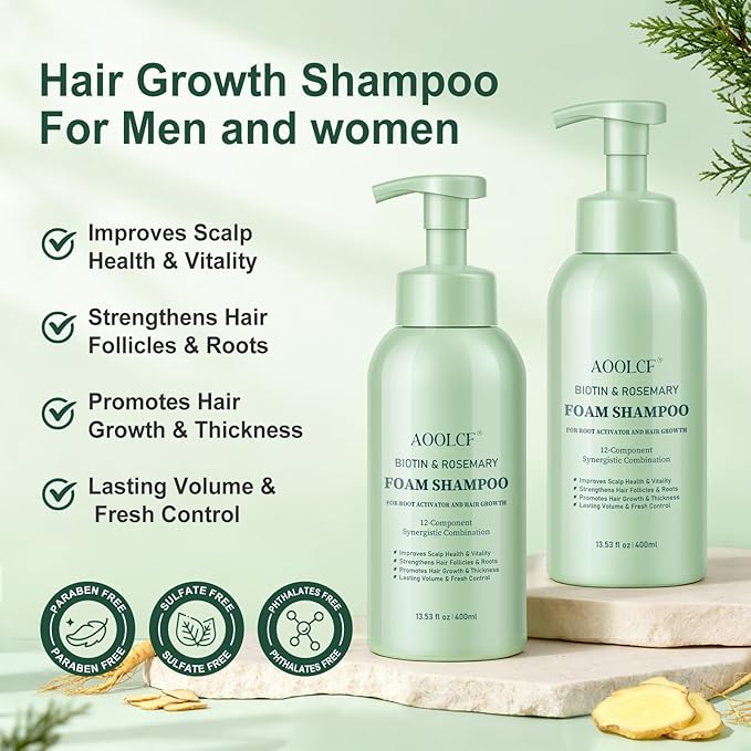 Biotin & Rosemary Shampoo for Hair Growth, Hair Loss Shampoo for Men and Women, 12-Component Synergistic Blend for Visibly Thicker Hair - 13.53 fl oz (Pack of 2)