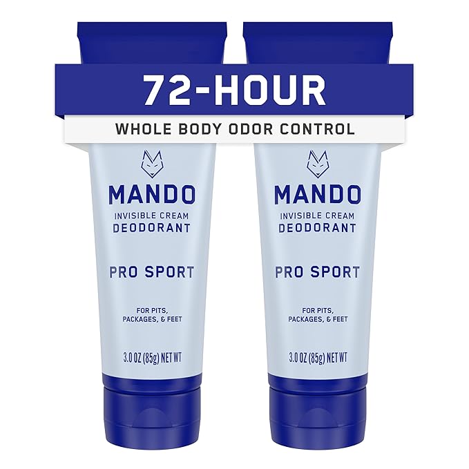 Mando Whole Body Deodorant For Men - Invisible Cream - 72 Hour Odor Control - Aluminum Free, Baking Soda Free, Skin Safe - 3 ounce (Pack of 2) - Pro Sport