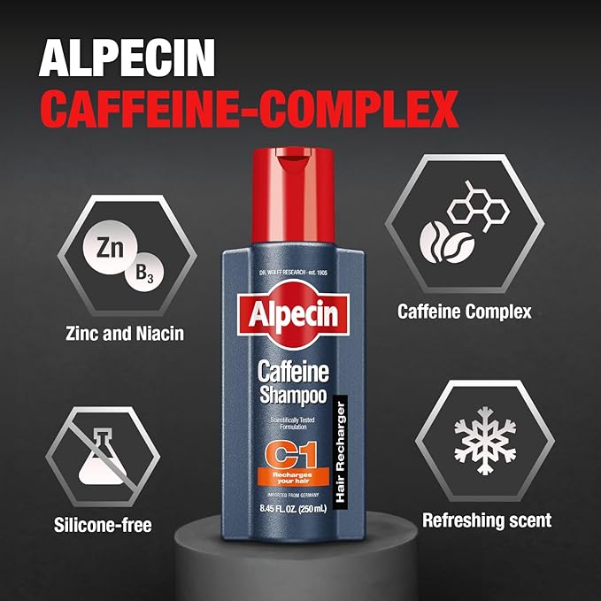 Alpecin C1 Caffeine Shampoo, 8.45 fl oz, Cleanses the Scalp to Promote Natural Hair Growth, Leaves Hair Feeling Thicker and Stronger