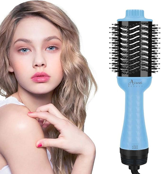 Hot Air Brush, Aima Beauty Salon One-Step Hair Dryer and Volumizer, 4-in-1 Upgrade Hair Dryer Brush, Blue
