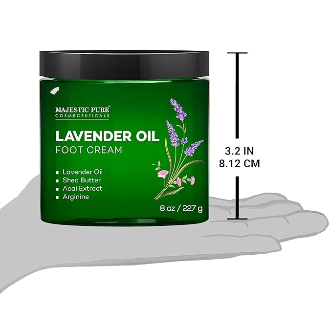 Majestic Pure Lavender Oil Foot Cream, Warming Cream - Calluses, Dry Cracked Feet, Hands, Heels, Elbow, Nails, and Knees - Softens & Moisturizes Skin - 8 oz