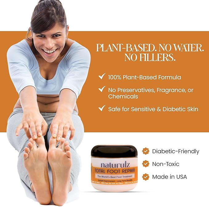 Naturulz Total Foot Repair 4oz – Intensive Moisture Foot Cream for Extremely Dry, Rough Skin & Cracked Heels and Feet- Moisture Barrier Repair for Knees, Elbows & Hands Formulated for Sensative Skin