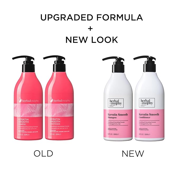 Herbalosophy Keratin Shampoo & Conditioner Set, Nourishing & Moisturizing Formula for Damaged & Dry Hair, Highly Hydrate & Repair for Color Treated Hair, Sulfate,Parabens & Gluten Free, 2 x 16.9 Fl Oz