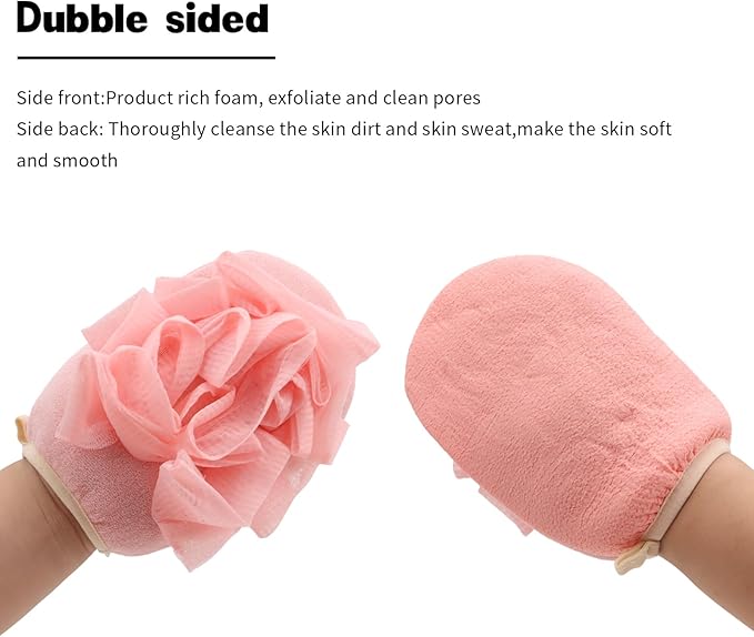 3 Pack Bath Loofah Body Sponge Brushes Loofah Exfoliating Glove Bath Shower Glove with Flower Bath Ball (Pink)