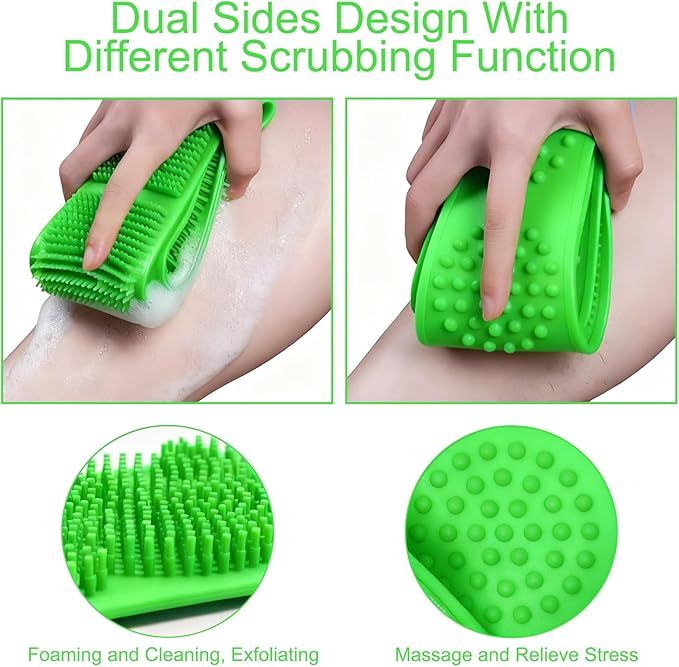 Silicone Body Scrubber for Shower,Silicone Back Body Scrubber with Handle,27.5 Inch Exfoliating Deep Clean Bath Body Brush Scrubber for Men and Women-2 PCS