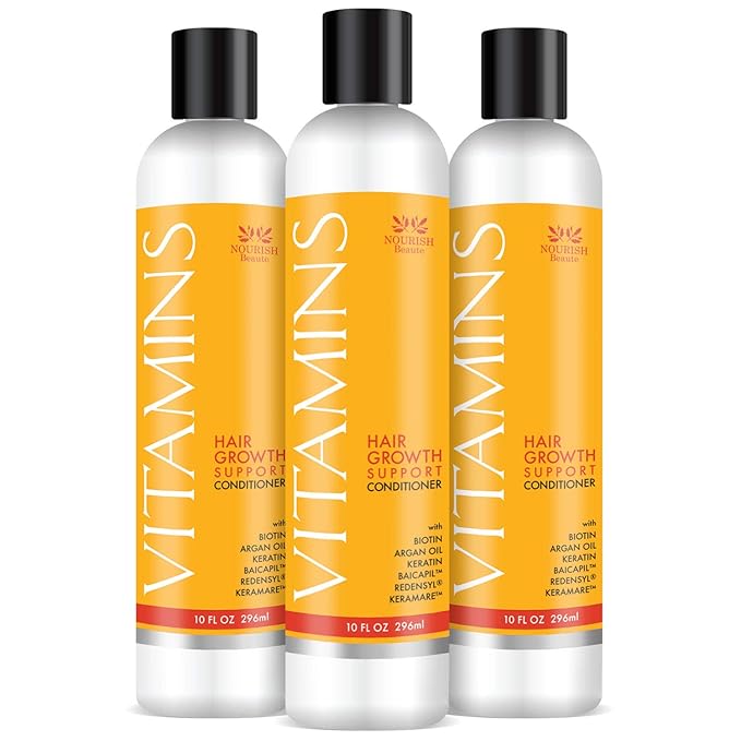 Nourish Beaute Vitamins Conditioner for Hair Loss that Promotes Hair Regrowth, Volume and Thickening with Biotin, DHT Blockers, Antioxidants, Oils and Extracts For Men and Women, Conditioner, 3 Pack