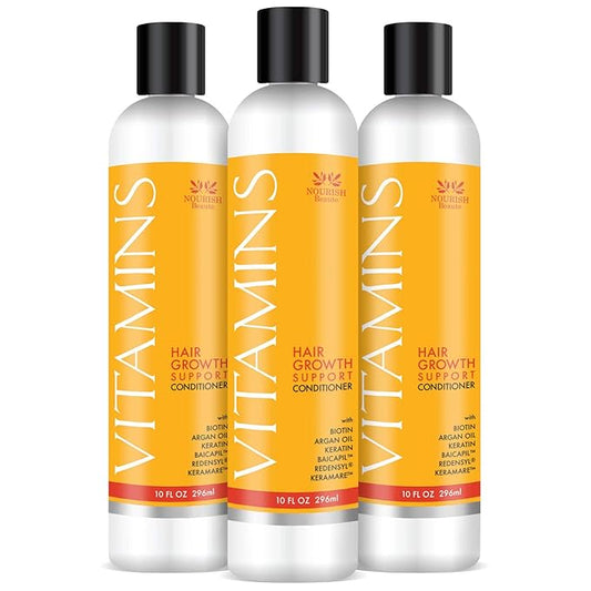 Nourish Beaute Vitamins Conditioner for Hair Loss that Promotes Hair Regrowth, Volume and Thickening with Biotin, DHT Blockers, Antioxidants, Oils and Extracts For Men and Women, Conditioner, 3 Pack