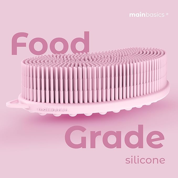 MainBasics Silicone Body Scrubber – Dual-Sided Shower Scrubber with Massage Nodes, Silicone Loofah Alternative for Deep Clean (Pink, Massage)