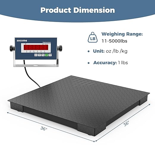 36"x36" Industrial Floor Scale, Heavy-Duty Warehouse Scale with Digital Indicator, Accurate Pallet Scale for Postal Luggage Shipping Mailing Weighing, 5000 lb x 1 lb, Black