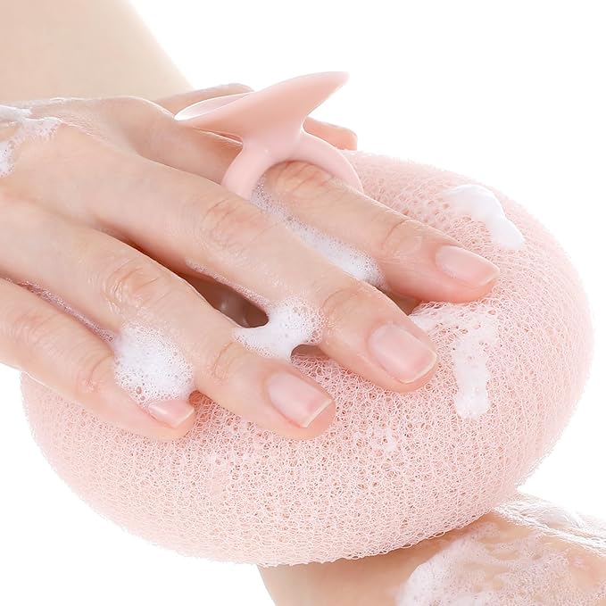 2 Pcs Soft Sunflower Suction Cup Bath Ball Bath Body Brush Exfoliating Mesh Bath Sponge Cleaning Scrubber Bath Sponge Brush with Comfortable Non-Slip Handle