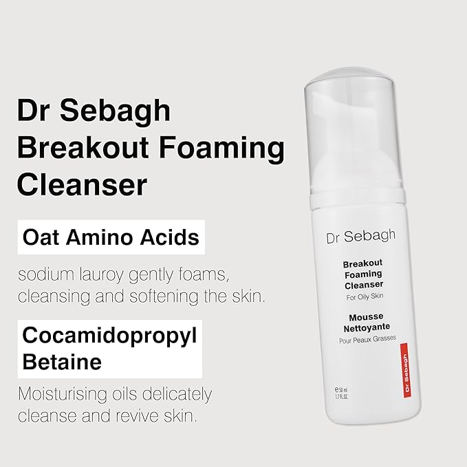 Dr Sebagh Breakout Foaming Cleanser (1.7 fl oz) - Face Wash for Acne Prone/Oily Skin - Purifies, Clears & Hydrates - Foam Face Wash for Oily Skin - Deep Pore Cleanser - Travel Size Facewash