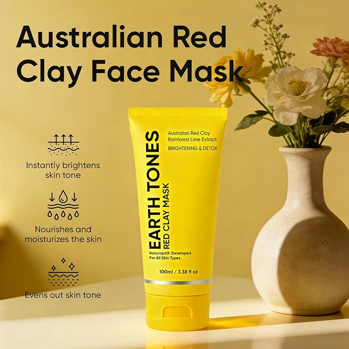 Australian Red Clay Face Mask, Earth Tones Face Mask, Brightening & Detox Mask with Desert Lime, Rainforest Limes, Shea Butter, For All Skin Types 100ml