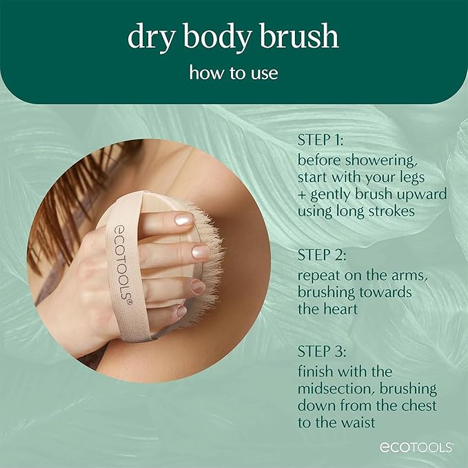 EcoTools Dry Body Brush for Circulation, Dead Skin Removal + Sage Green Silicone Body Scrubber & Massager for Exfoliating, Cleansing & Circulation, Self-Care Gifts