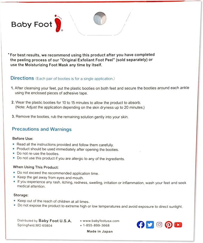 Baby Foot Unscented Non-Peel Moisturing Mask – Hydrate and Refesh in 15-Minute - No Pain Feet Treatment - For Men and Women - Smooth and rich moisturizer for Baby Soft Feet