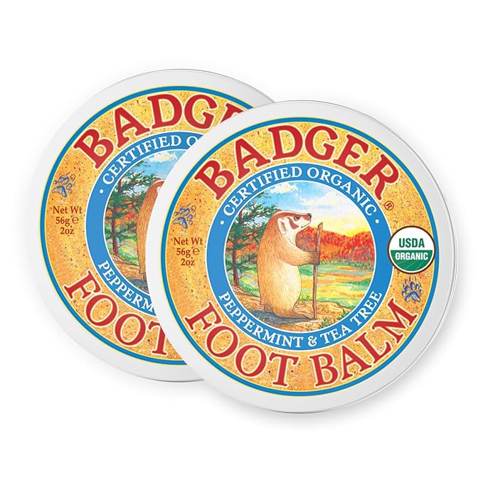Badger Foot Balm, 100% Organic Foot Cream for Dry Cracked Heels and Feet, Fast Acting Foot Care for Women & Men, All-Natural Cracked Heel Treatment, 2 oz Tin, 2-Pack