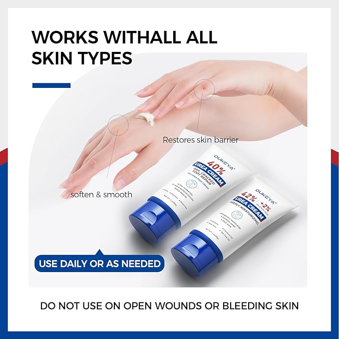 OUKEYA Urea Cream 40 Percent Tube 3 Oz, Foot & Hand Cream for Dry Cracked, 42 per Urea Lotion for Feet Maximum Strength, 85g, 2 Pack